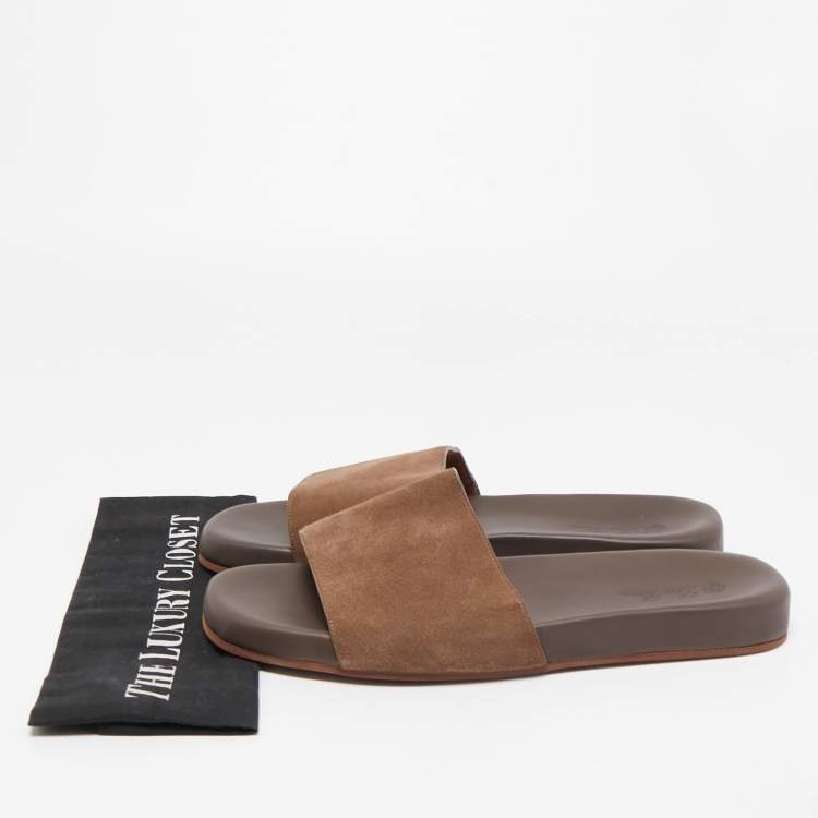 مملوكة مسبقًا Loro Piano Brown Suede Flat Slides Size 44