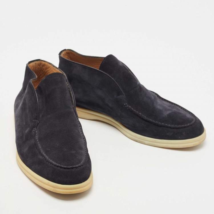 مملوكة مسبقًا Loro Piana Navy Blue Suede Open Walk Ankle Boots Size 41