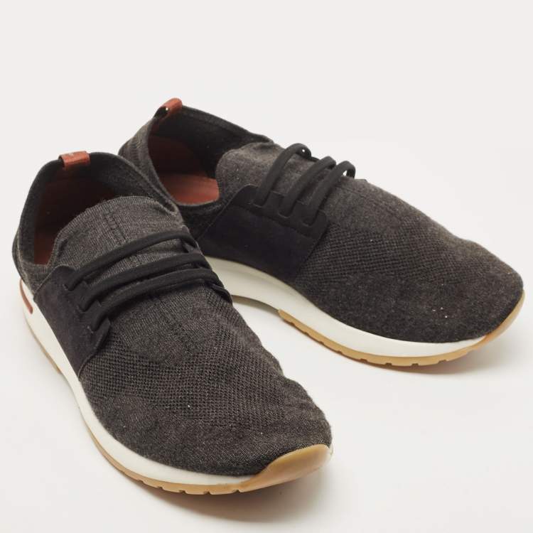 Pre Owned Loro Piana Black Knit Fabric and Suede 360 LP Flexy Walk Sneakers Size 44