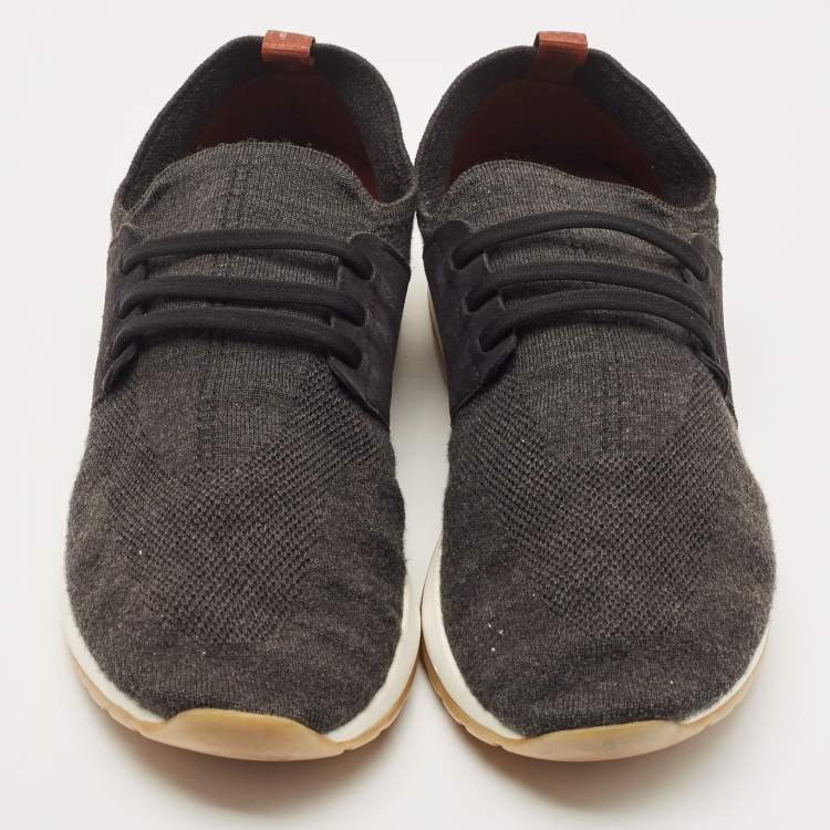 Pre Owned Loro Piana Black Knit Fabric and Suede 360 LP Flexy Walk Sneakers Size 44