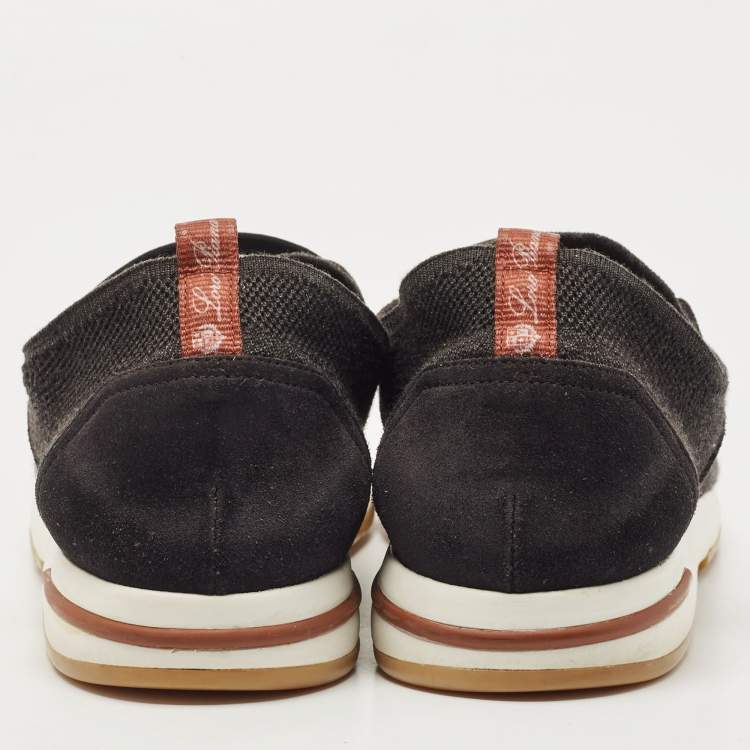 Pre Owned Loro Piana Black Knit Fabric and Suede 360 LP Flexy Walk Sneakers Size 44