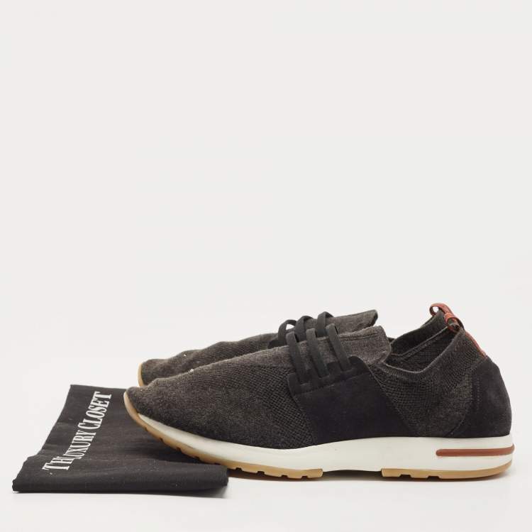 Pre Owned Loro Piana Black Knit Fabric and Suede 360 LP Flexy Walk Sneakers Size 44