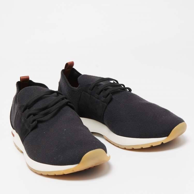 Pre Owned Loro Piana Black Knit Fabric and Suede 360 LP Flexy Walk Sneakers Size 44