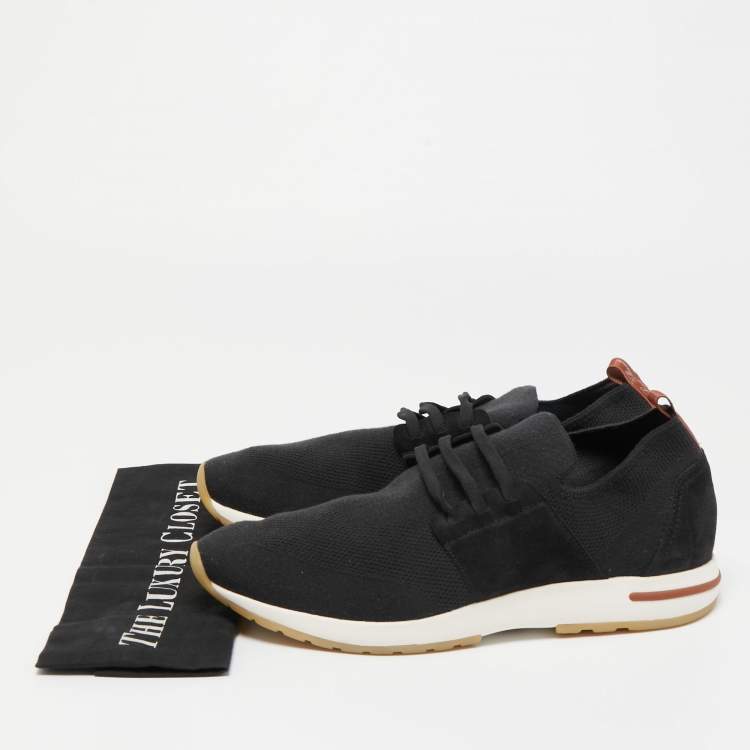Pre Owned Loro Piana Black Knit Fabric and Suede 360 LP Flexy Walk Sneakers Size 44