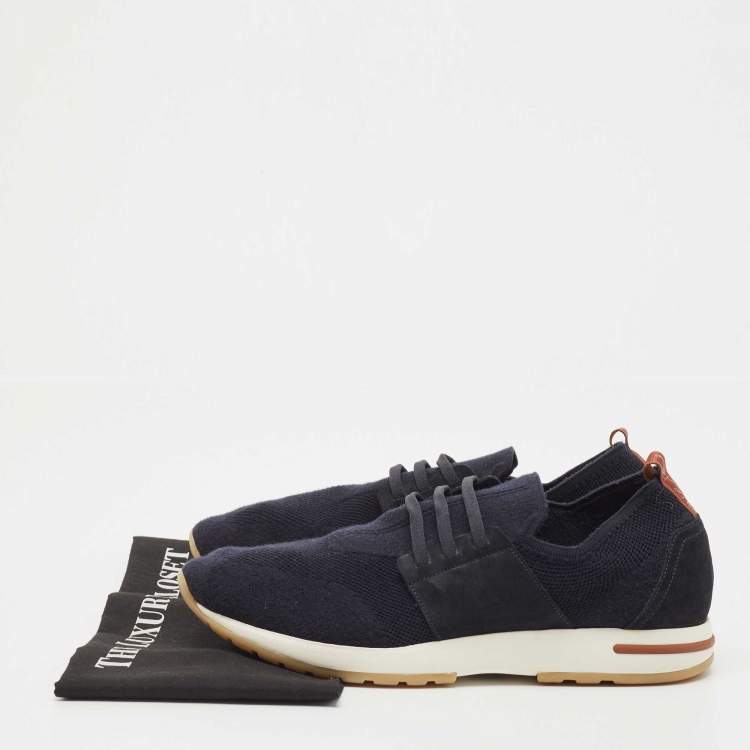 مملوكة مسبقًا Loro Piana Black Knit Fabric and Suede 360 LP Flexy Walk Sneakers Size 44