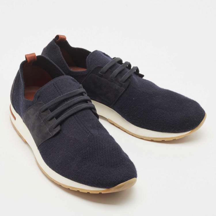 مملوكة مسبقًا Loro Piana Black Knit Fabric and Suede 360 LP Flexy Walk Sneakers Size 44