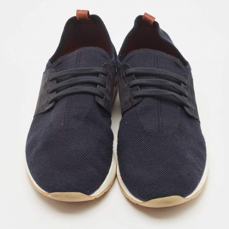 مملوكة مسبقًا Loro Piana Black Knit Fabric and Suede 360 LP Flexy Walk Sneakers Size 44