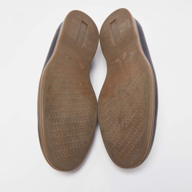 مملوكة مسبقًا Loro Piana Navy Blue Leather Summer Walk Loafers Size 48