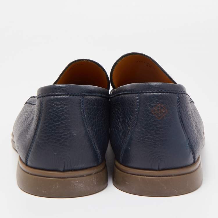 مملوكة مسبقًا Loro Piana Navy Blue Leather Summer Walk Loafers Size 48
