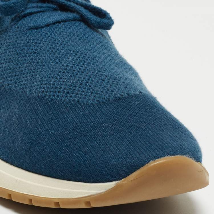 Pre Owned Loro Piana Blue/Black Knit Fabric and Leather Low Top Sneakers Size 41  