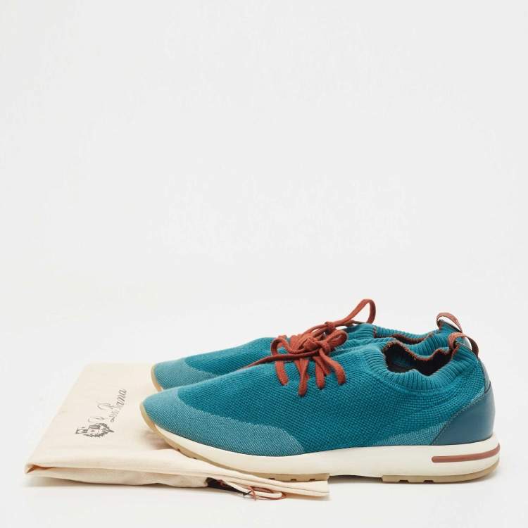 Pre Owned Loro Piana Teal Knit Fabric 360 LP Flexy Walk Sneakers Size 44