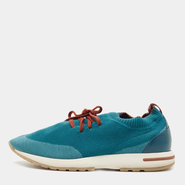 Pre Owned Loro Piana Teal Knit Fabric 360 LP Flexy Walk Sneakers Size 44