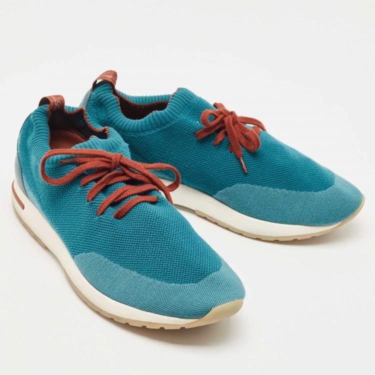 Pre Owned Loro Piana Teal Knit Fabric 360 LP Flexy Walk Sneakers Size 44