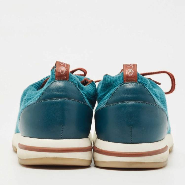 Pre Owned Loro Piana Teal Knit Fabric 360 LP Flexy Walk Sneakers Size 44