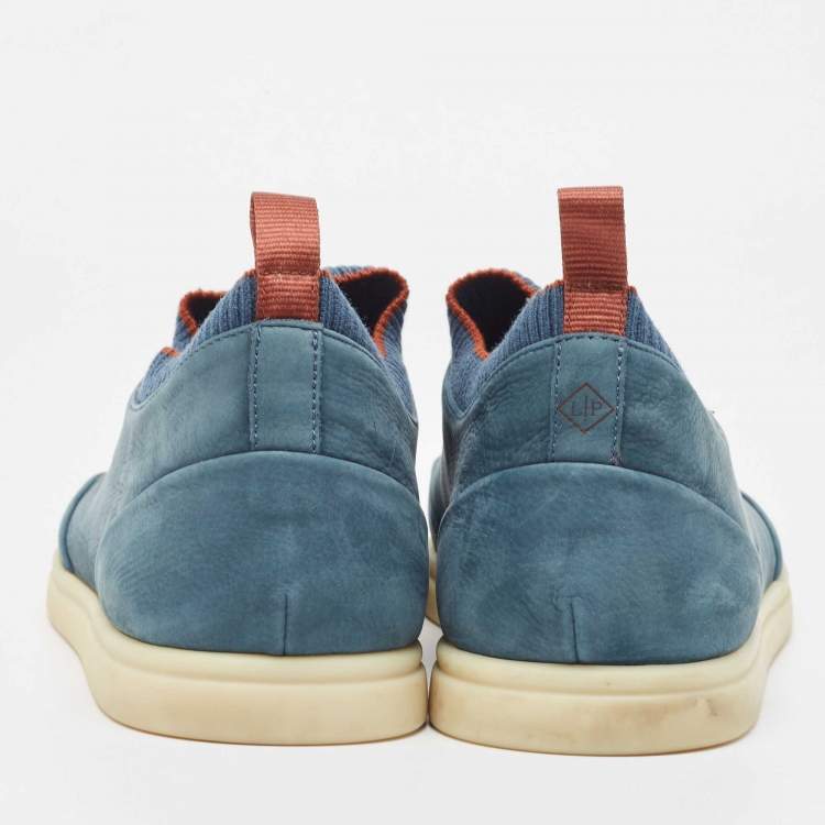 مملوكة مسبقًا Loro Piana Blue Nubuck Leather Soho Walk Low Top Sneakers Size 44