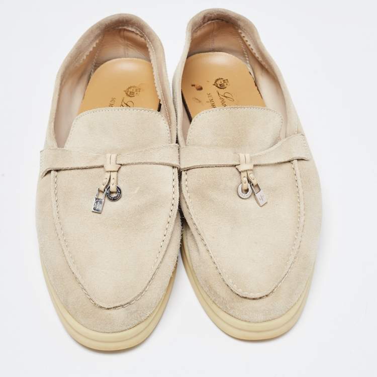 Pre Owned Loro Piana Grey Suede Summer Charms Walk Loafers Size 40
