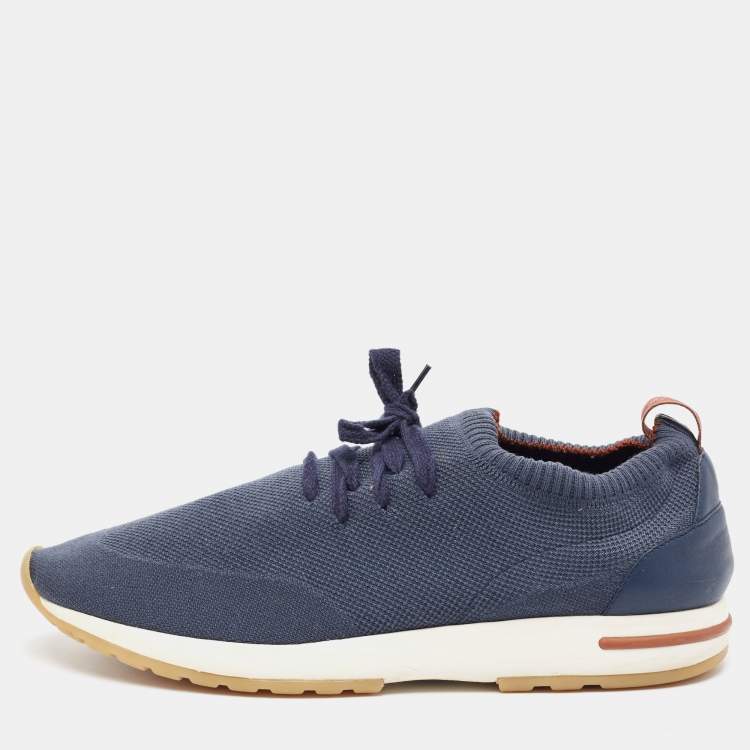 Pre Owned Loro Piana Navy Blue Knit Fabric 360 LP Flexy Walk Sneakers Size 44