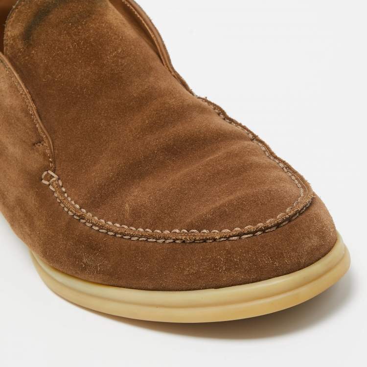 Pre Owned Loro Piana Brown Suede Summer Walk Loafers Size 41.5