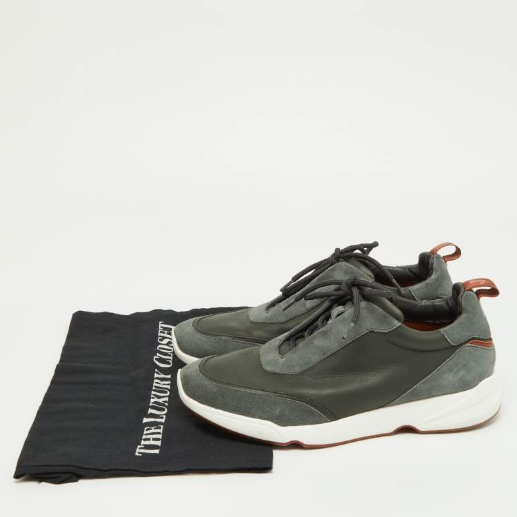 Pre Owned Loro Piana Grey Leather and Suede Modular Walk Sneakers Size 40