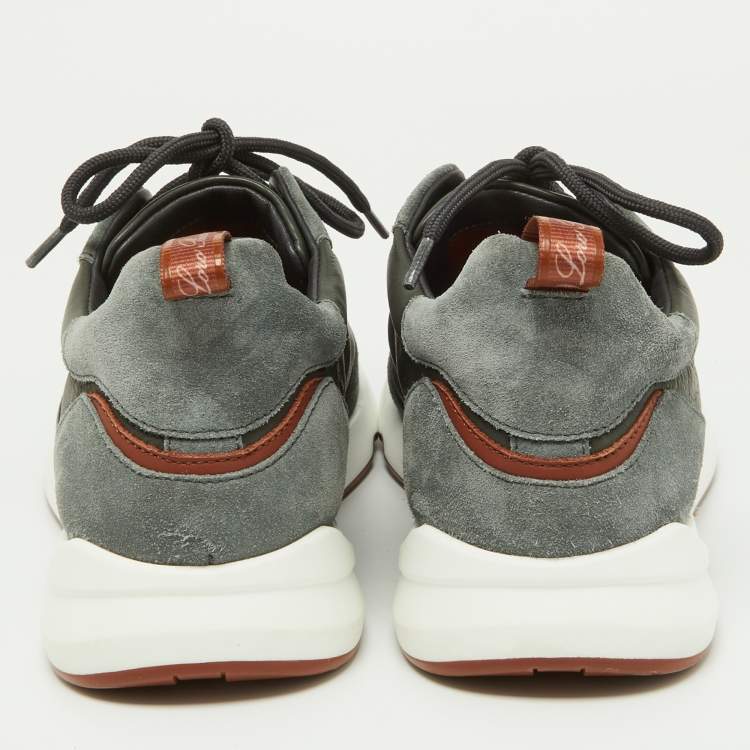 Pre Owned Loro Piana Grey Leather and Suede Modular Walk Sneakers Size 40