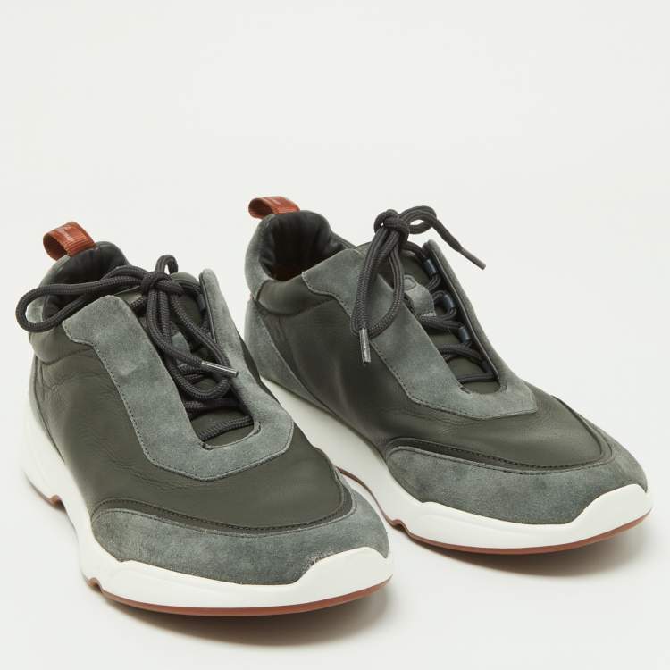 Pre Owned Loro Piana Grey Leather and Suede Modular Walk Sneakers Size 40