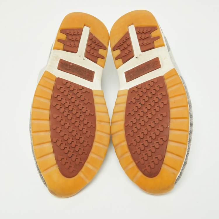مملوكة مسبقًا Loro Piana Grey Knit Fabric and Leather 360 Flexy Walker Slip On Sneakers Size 45