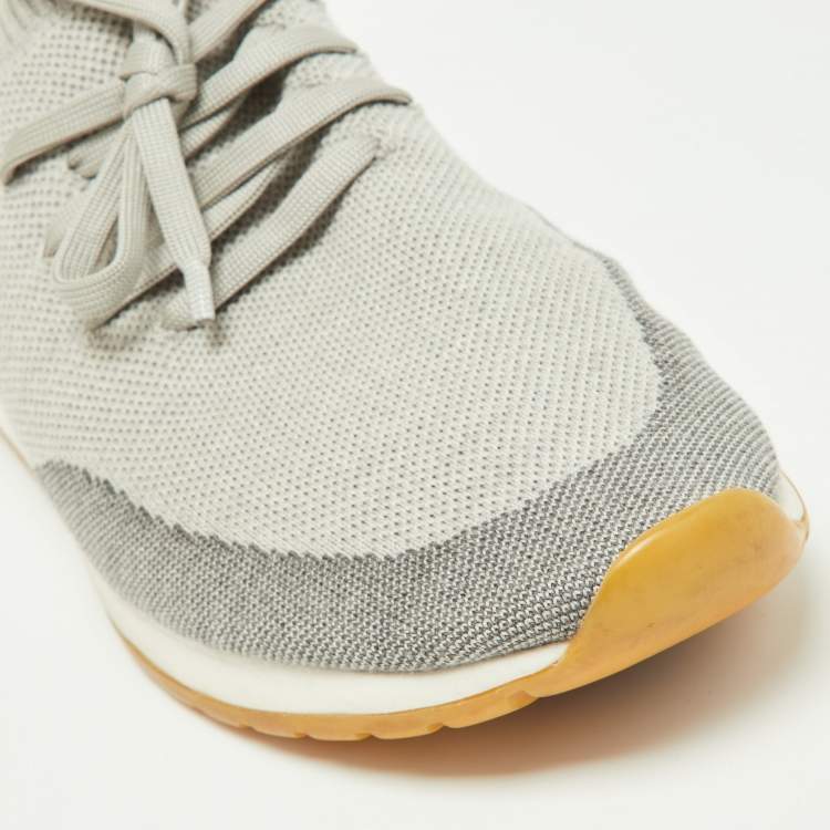مملوكة مسبقًا Loro Piana Grey Knit Fabric and Leather 360 Flexy Walker Slip On Sneakers Size 45