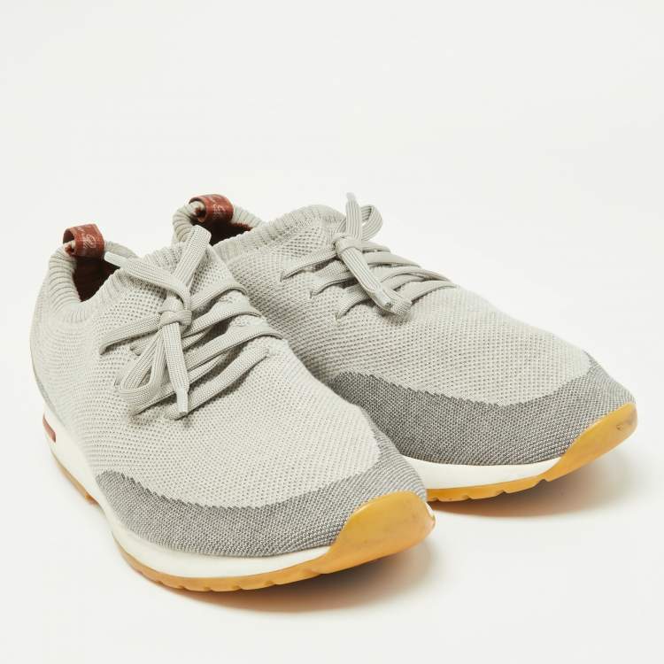 مملوكة مسبقًا Loro Piana Grey Knit Fabric and Leather 360 Flexy Walker Slip On Sneakers Size 45