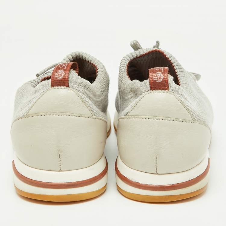 مملوكة مسبقًا Loro Piana Grey Knit Fabric and Leather 360 Flexy Walker Slip On Sneakers Size 45