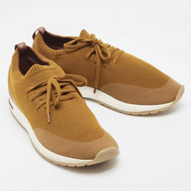 Pre Owned Loro Piana Mustard Knit Fabric and Leather 360 Flexy Walker Slip On Sneakers Size 44