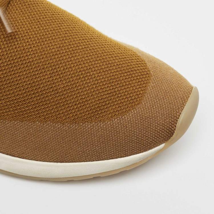 Pre Owned Loro Piana Mustard Knit Fabric and Leather 360 Flexy Walker Slip On Sneakers Size 44