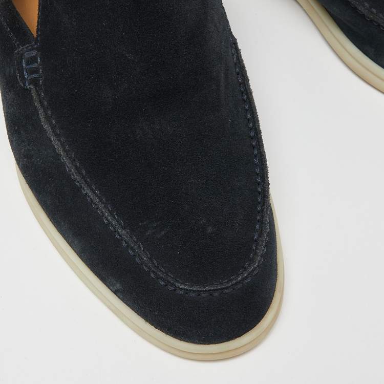 Pre Owned Loro Piana Navy Blue Suede Summer Charms Walk Slip On Loafers Size 42