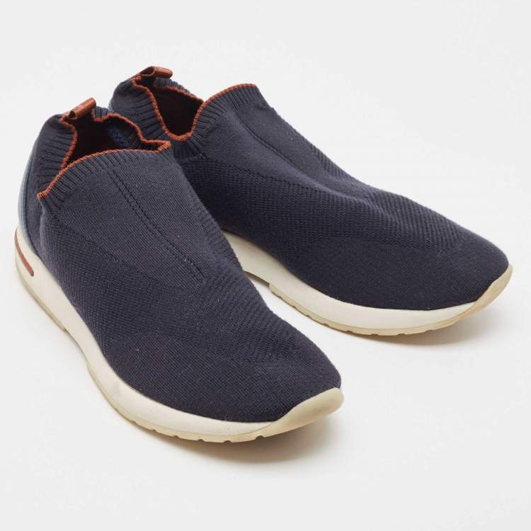 Pre Owned Loro Piana Navy Blue Knit Fabric 360 Lp Flexy Walker Sneakers Size 43