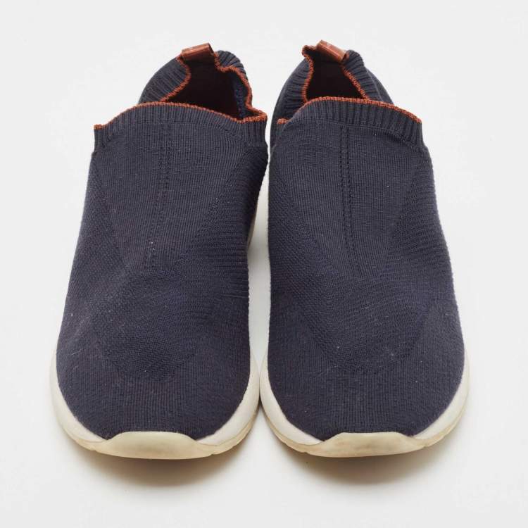 Pre Owned Loro Piana Navy Blue Knit Fabric 360 Lp Flexy Walker Sneakers Size 43