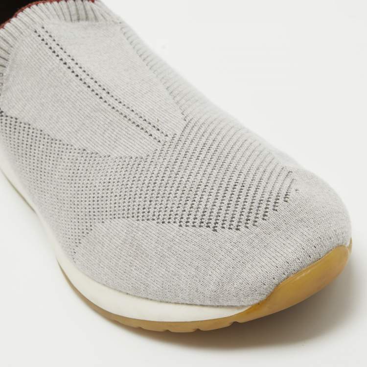 Pre Owned Loro Piana Grey Knit Fabric 360 LP Flexy Walk Slip On Sneakers Size 43