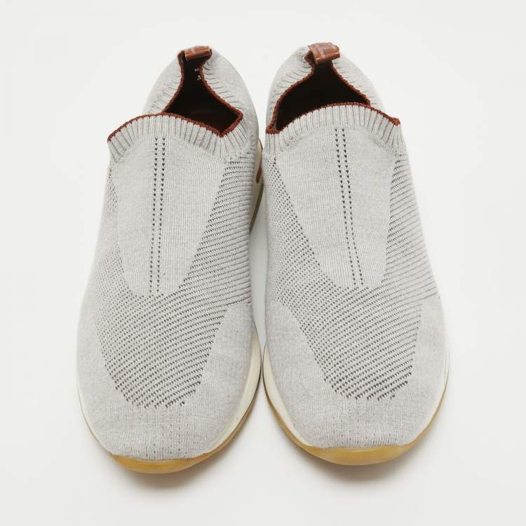 Pre Owned Loro Piana Grey Knit Fabric 360 LP Flexy Walk Slip On Sneakers Size 43