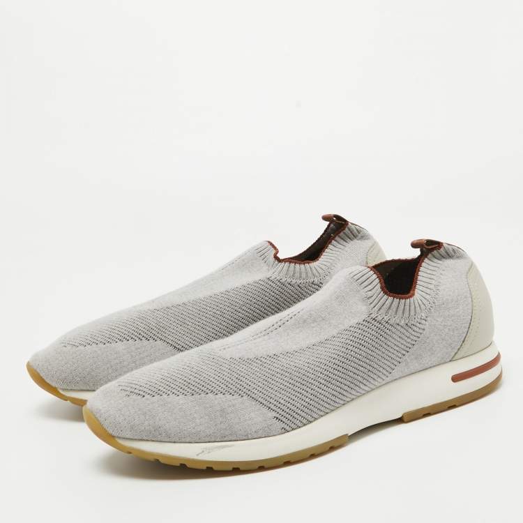 Pre Owned Loro Piana Grey Knit Fabric 360 LP Flexy Walk Slip On Sneakers Size 43
