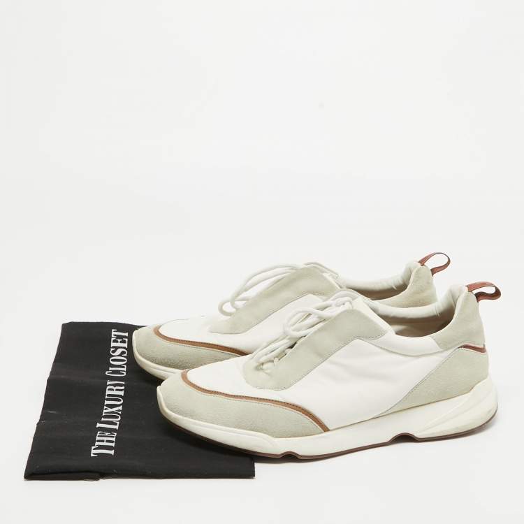 Pre Owned Loro Piana White/Grey Suede And Nylon Lace Up Sneakers Size 42