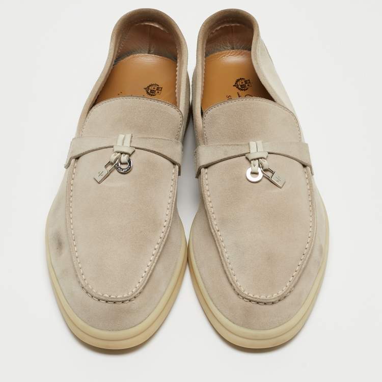 Pre Owned Loro Piana Grey Suede Summer Charms Walk Loafers Size 39