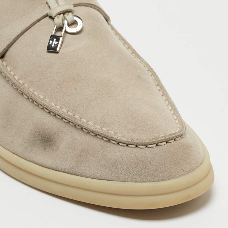 Pre Owned Loro Piana Grey Suede Summer Charms Walk Loafers Size 39