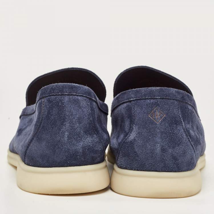 Pre Owned Loro Piana Blue Suede Summer Walk Loafers Size 45.5