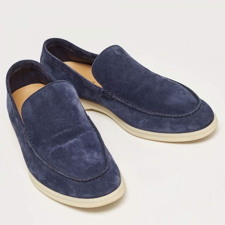 Pre Owned Loro Piana Blue Suede Summer Walk Loafers Size 45.5