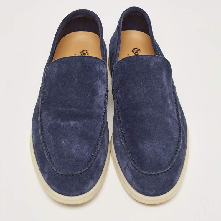 Pre Owned Loro Piana Blue Suede Summer Walk Loafers Size 45.5