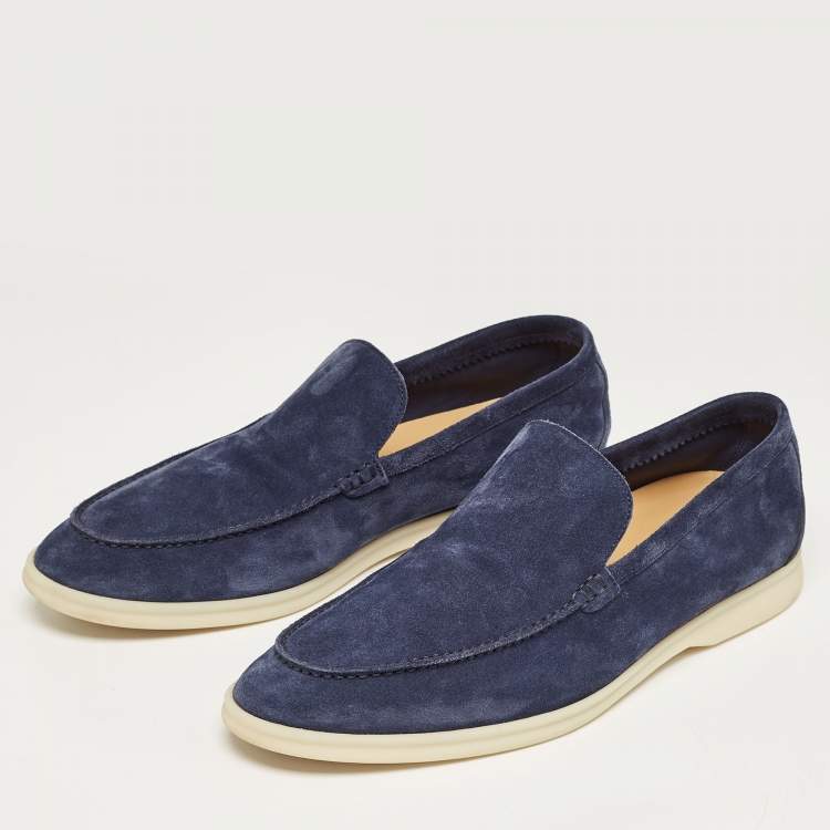 Pre Owned Loro Piana Blue Suede Summer Walk Loafers Size 45.5