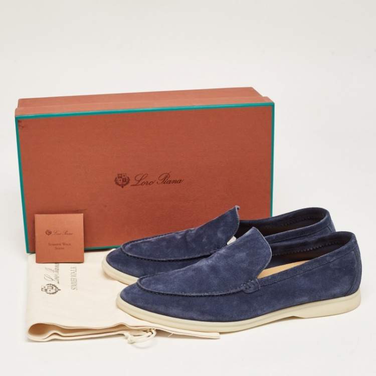 Pre Owned Loro Piana Blue Suede Summer Walk Loafers Size 45.5