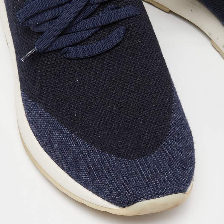 Pre Owned Loro Piana Navy Blue Knit Fabric and Leather 360 Flexy Walker Sneakers Size 40