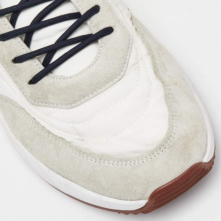 Pre Owned Loro Piana White/Grey Neoprene and Suede Week End Walk Evo Low Top Sneakers Size 45