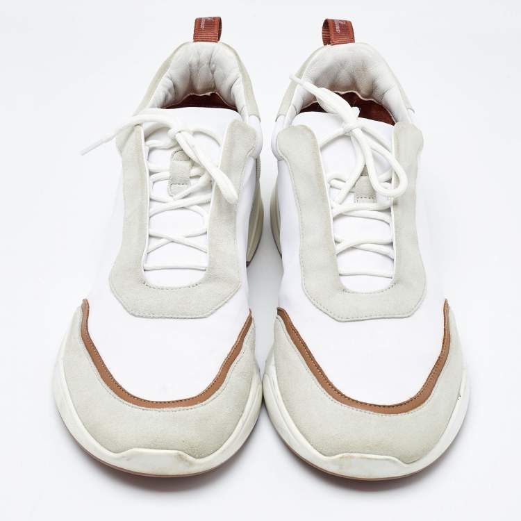 Pre Owned Loro Piana White/Grey Neoprene and Suede Modular Walk Sneakers Size 45