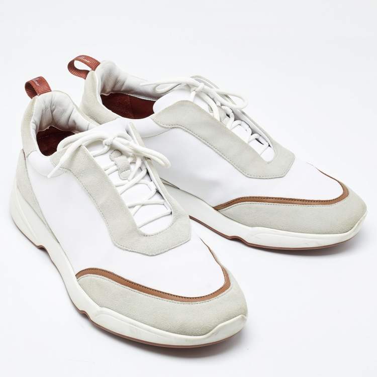 Pre Owned Loro Piana White/Grey Neoprene and Suede Modular Walk Sneakers Size 45