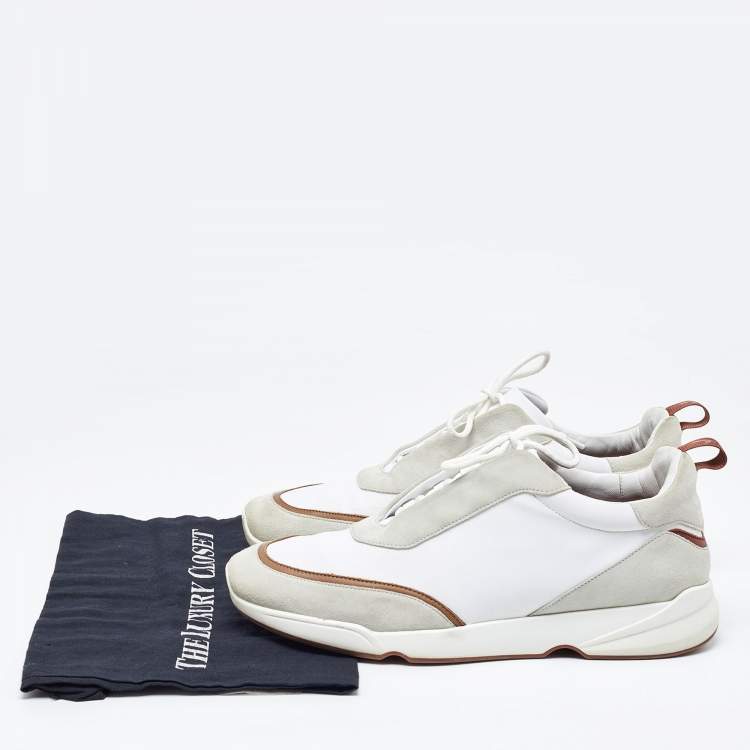 Pre Owned Loro Piana White/Grey Neoprene and Suede Modular Walk Sneakers Size 45